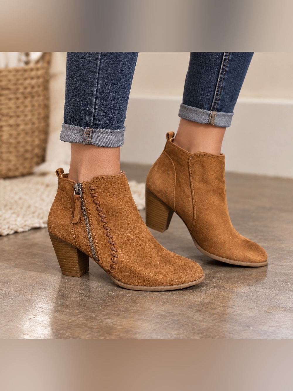 Indigo Rd. Women's Tan Suede Ankle Boots with Side Zip